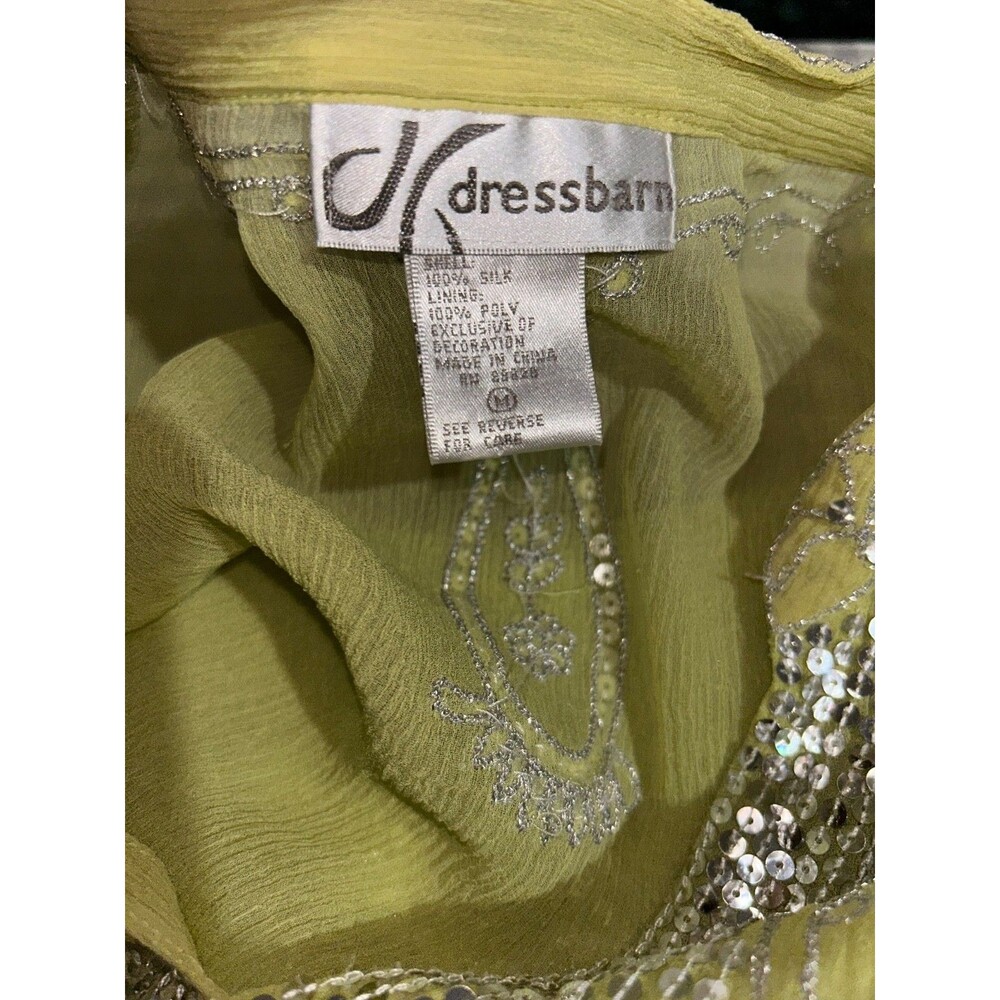 Dressbarn Vintage Women’s Sequined Silk Chiffon Tunic Top size M Lime Green Boho - Picture 8 of 9